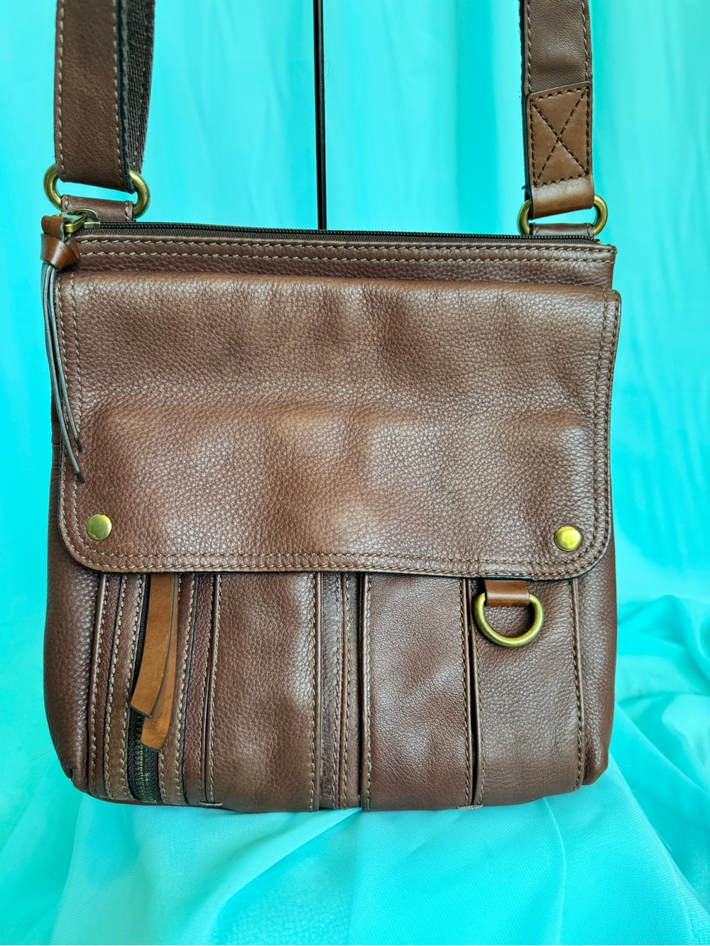 FOSSIL MORGAN TRAVELER Brown Leather Crossbody Purse Bag